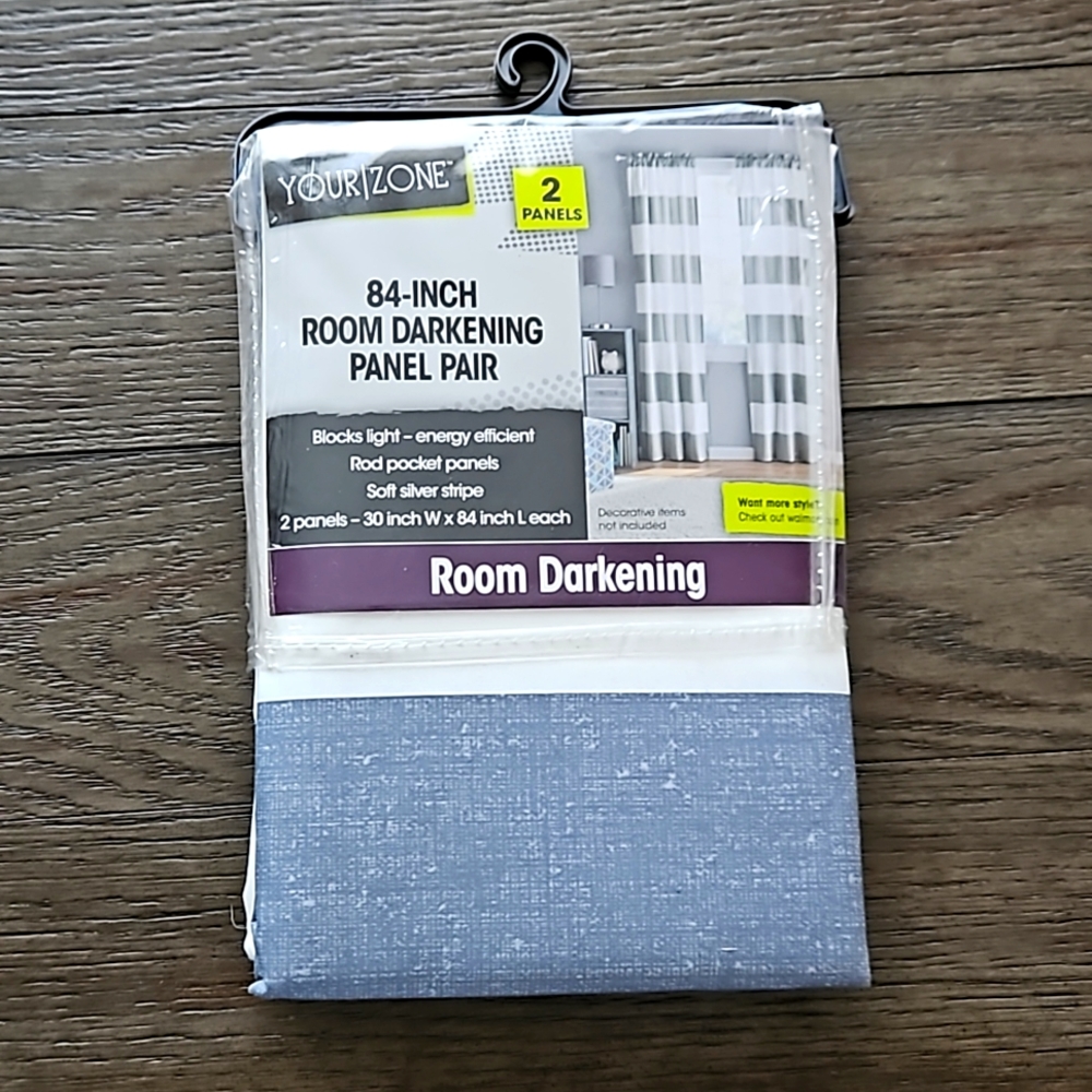 2 Panel Gray & White darkening curtains